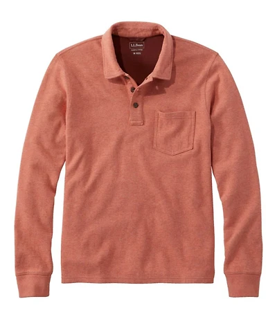 Men's Washed Cotton Double-Knit Polo, Long-Sleeve