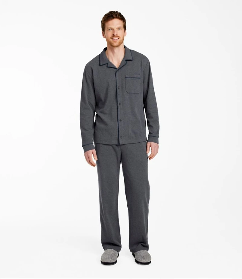 Men's Bean's Cotton Knit Pajamas, Button-Front PJ Set