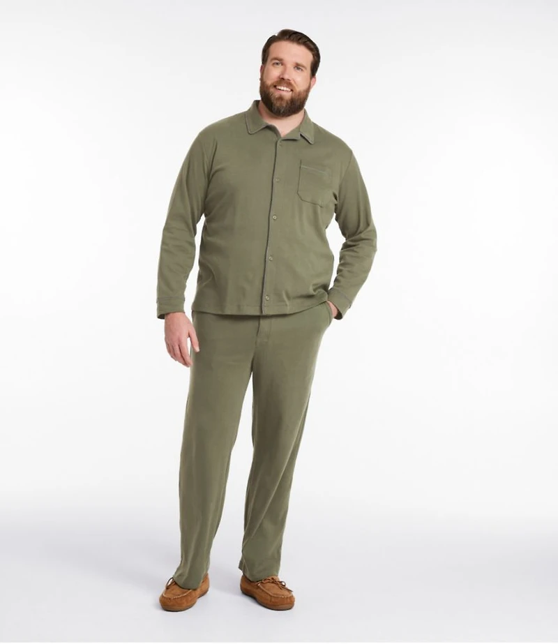 Men's Bean's Cotton Knit Pajamas, Button-Front PJ Set