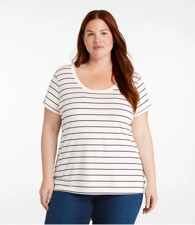 Women's Soft Stretch Supima-Blend Tee, Scoopneck Short-Sleeve Stripe