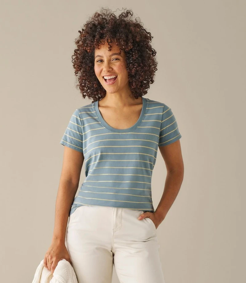 Women's Soft Stretch Supima-Blend Tee, Scoopneck Short-Sleeve Stripe