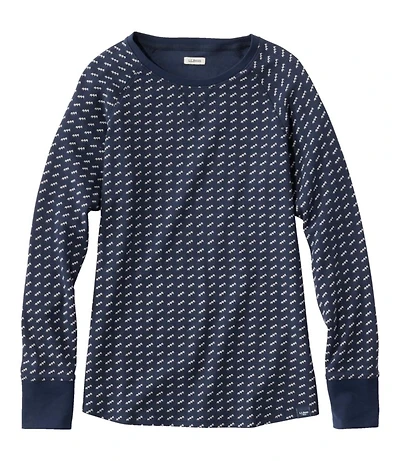 Women's Unshrinkable Mini-Waffle Tee, Long-Sleeve Crewneck Stripe