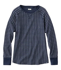 Women's Unshrinkable Mini-Waffle Tee, Long-Sleeve Crewneck Stripe