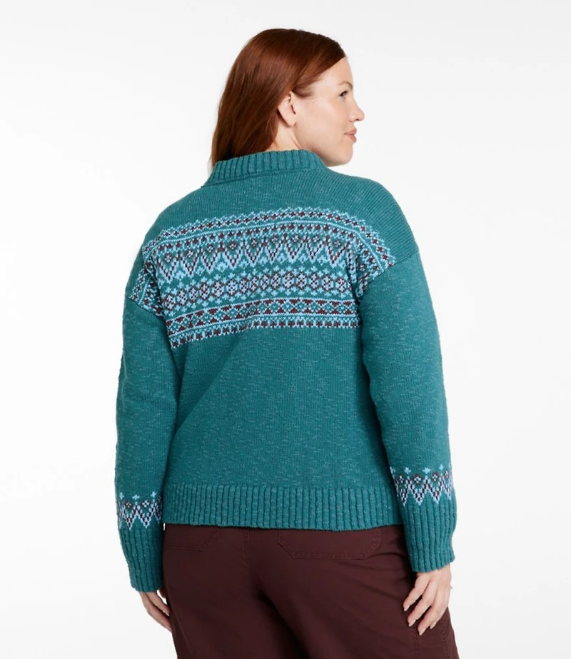 Women's Cotton Ragg Sweater, Crewneck Fair Isle