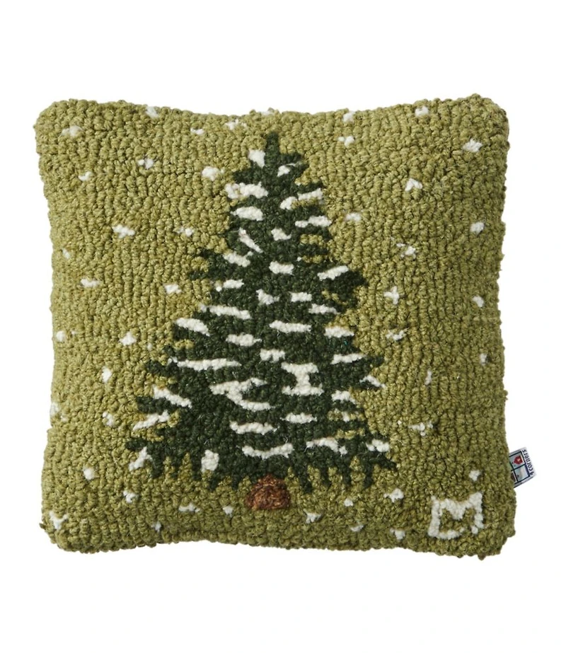 Wool Hooked Throw Pillow, Frosted Tree, 14" x 14"
