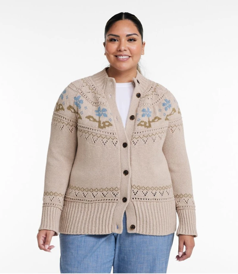 Women's Signature Cotton Fisherman Sweater, Short Cardigan Fair Isle