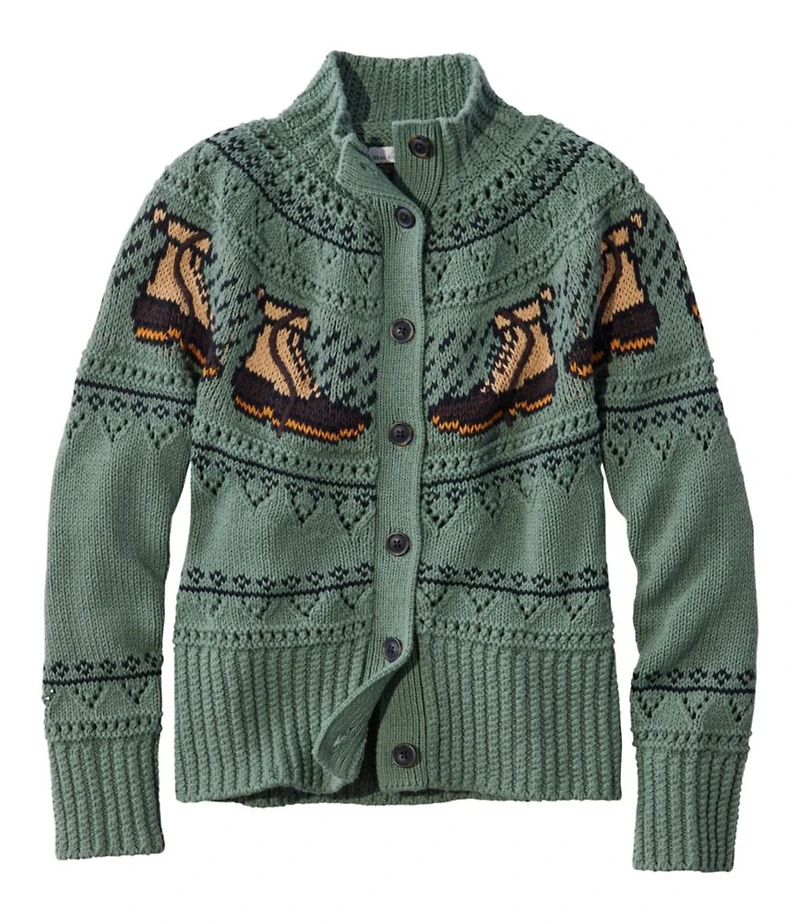 Women's Signature Cotton Fisherman Sweater, Short Cardigan Fair Isle