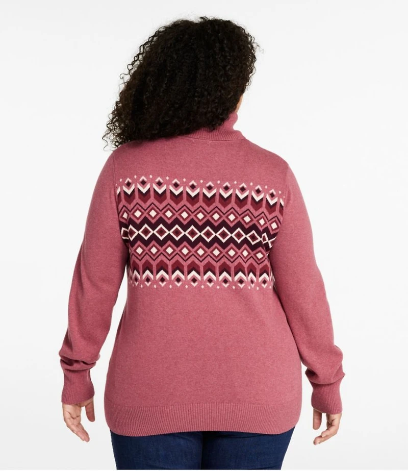 Women's Cotton/Cashmere Sweater, Turtleneck Intarsia