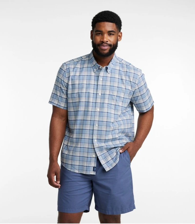 Men's Comfort Stretch Oxford, Traditional Untucked Fit, Short-Sleeve, Plaid