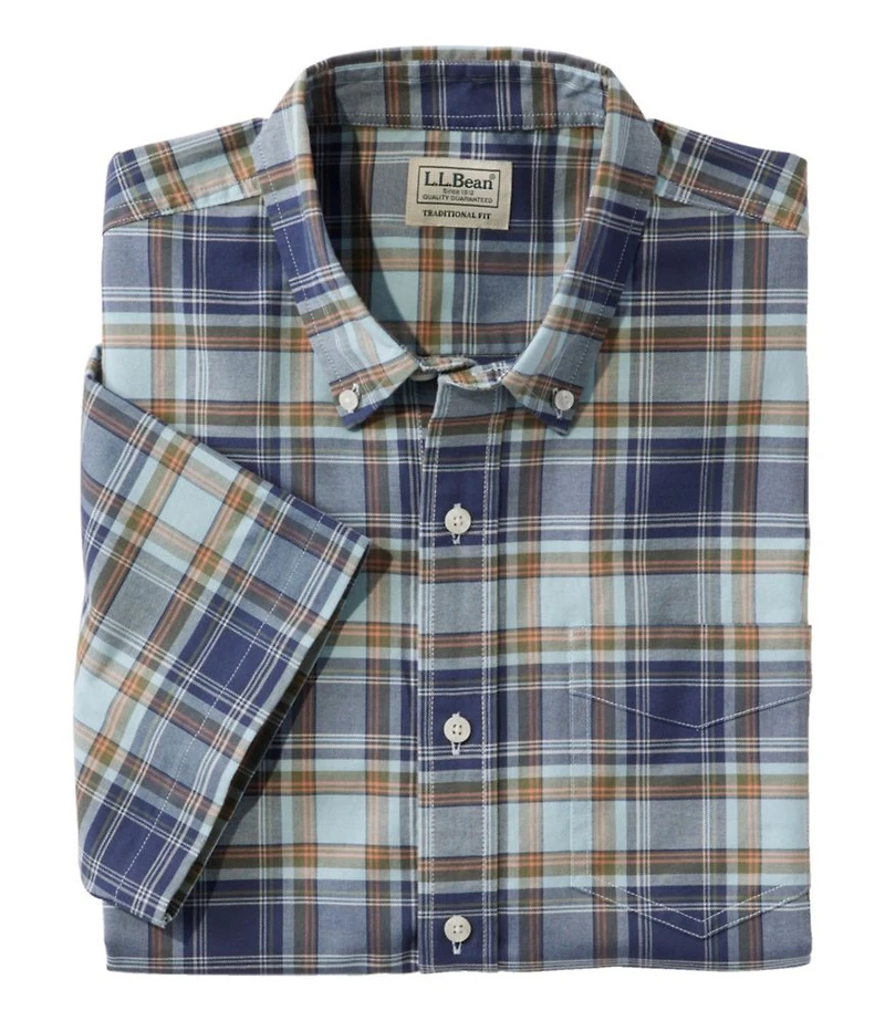 Men's Comfort Stretch Oxford, Traditional Untucked Fit, Short-Sleeve, Plaid
