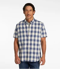 Men's Comfort Stretch® Chambray Shirt, Slightly Fitted Untucked Fit, Short-Sleeve, Plaid
