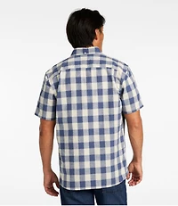 Men's Comfort Stretch® Chambray Shirt, Slightly Fitted Untucked Fit, Short-Sleeve, Plaid