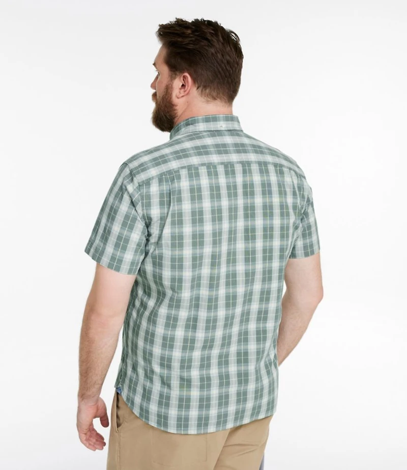 Men's Comfort Stretch® Chambray Shirt, Slightly Fitted Untucked Fit, Short-Sleeve, Plaid