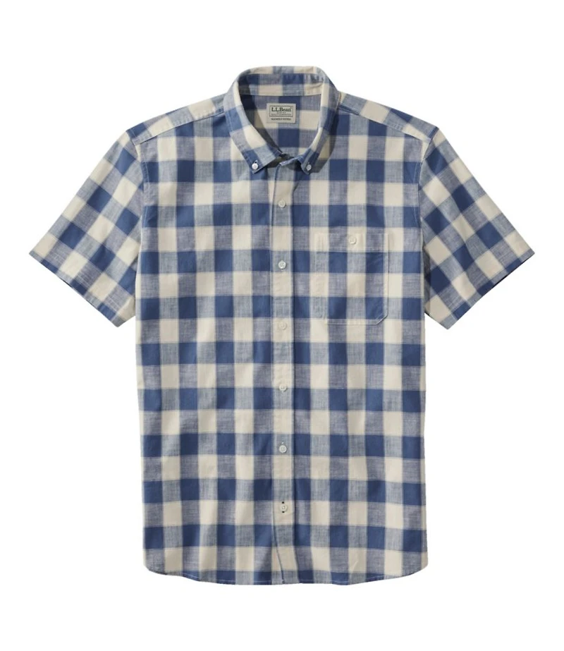 Men's Comfort Stretch® Chambray Shirt, Slightly Fitted Untucked Fit, Short-Sleeve, Plaid