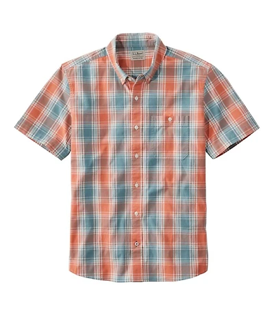 Men's Comfort Stretch® Chambray Shirt, Slightly Fitted Untucked Fit, Short-Sleeve, Plaid