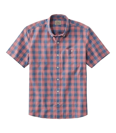 Men's Comfort Stretch® Chambray Shirt, Slightly Fitted Untucked Fit, Short-Sleeve, Plaid