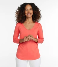 Women's Soft Stretch Supima-Blend Tee, Three-Quarter-Sleeve V-Neck