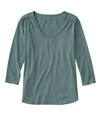 Women's Soft Stretch Supima-Blend Tee, Three-Quarter-Sleeve V-Neck