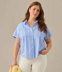 Women's Essential Cotton Poplin Shirt, Short-Sleeve