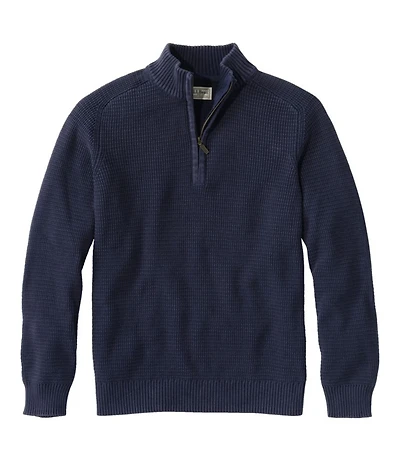 Men's Sunwashed Textured Cotton Sweater, Quarter-Zip