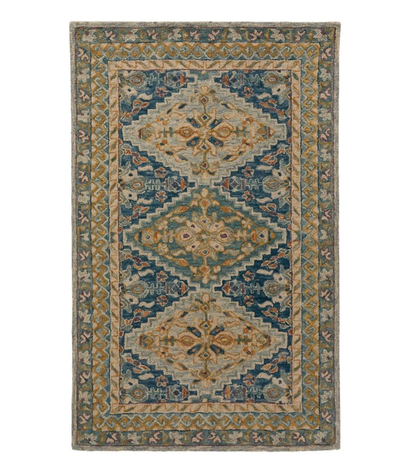 Bordered Medallion Wool Tufted Rug, Blue Multi
