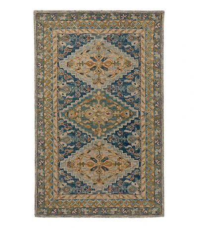 Bordered Medallion Wool Tufted Rug, Blue Multi