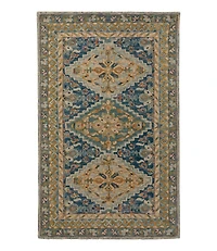 Bordered Medallion Wool Tufted Rug, Blue Multi
