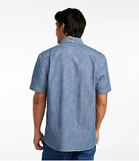 Men's Comfort Stretch® Chambray Shirt, Slightly Fitted Untucked Fit, Short-Sleeve