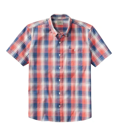 Men's Comfort Stretch® Chambray Shirt, Slightly Fitted Untucked Fit, Short-Sleeve, Plaid