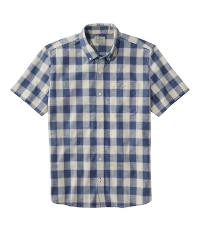 Men's Comfort Stretch® Chambray Shirt, Slightly Fitted Untucked Fit, Short-Sleeve, Plaid