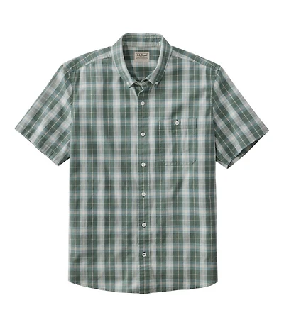 Men's Comfort Stretch® Chambray Shirt, Slightly Fitted Untucked Fit, Short-Sleeve, Plaid