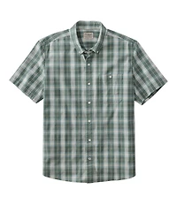 Men's Comfort Stretch® Chambray Shirt, Slightly Fitted Untucked Fit, Short-Sleeve, Plaid