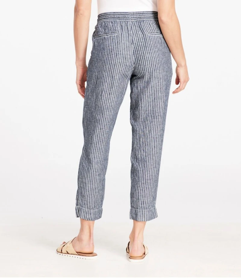 Women's Premium Linen Pull-On Ankle Pants, Mid-Rise Tapered-Leg Stripe