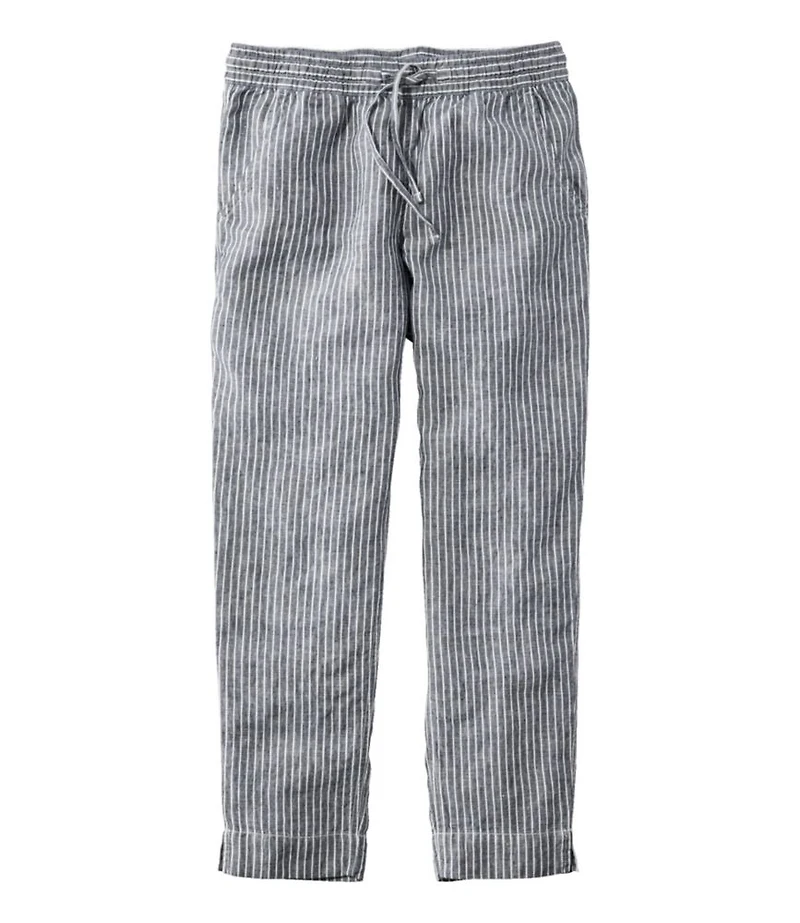 Women's Premium Linen Pull-On Ankle Pants, Mid-Rise Tapered-Leg Stripe