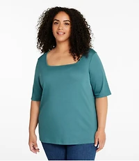 Women's Pima Cotton Tee, Soft Squareneck Elbow-Sleeve