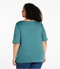 Women's Pima Cotton Tee, Soft Squareneck Elbow-Sleeve