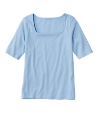 Women's Pima Cotton Tee, Soft Squareneck Elbow-Sleeve