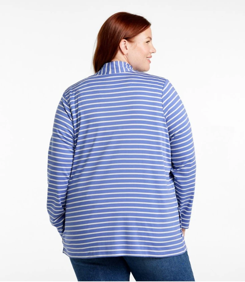 Women's Pima Cotton Open Cardigan, With Pockets Stripe