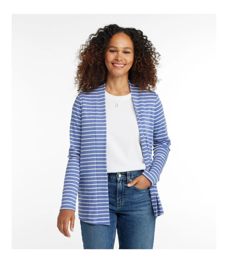 Women's Pima Cotton Open Cardigan, With Pockets Stripe