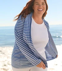 Women's Pima Cotton Open Cardigan, With Pockets Stripe