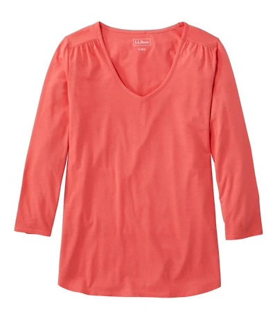 Women's Soft Stretch Supima-Blend Tee, Three-Quarter-Sleeve V-Neck