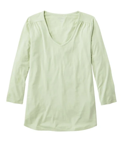 Women's Soft Stretch Supima-Blend Tee, Three-Quarter-Sleeve V-Neck