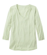 Women's Soft Stretch Supima-Blend Tee, Three-Quarter-Sleeve V-Neck