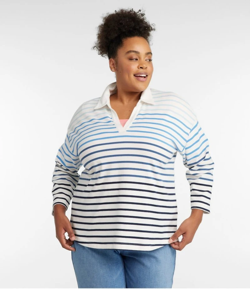 Women's Heritage Mariner Top, Splitneck Polo Three-Quarter-Sleeve Stripe