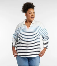 Women's Heritage Mariner Top, Splitneck Polo Three-Quarter-Sleeve Stripe