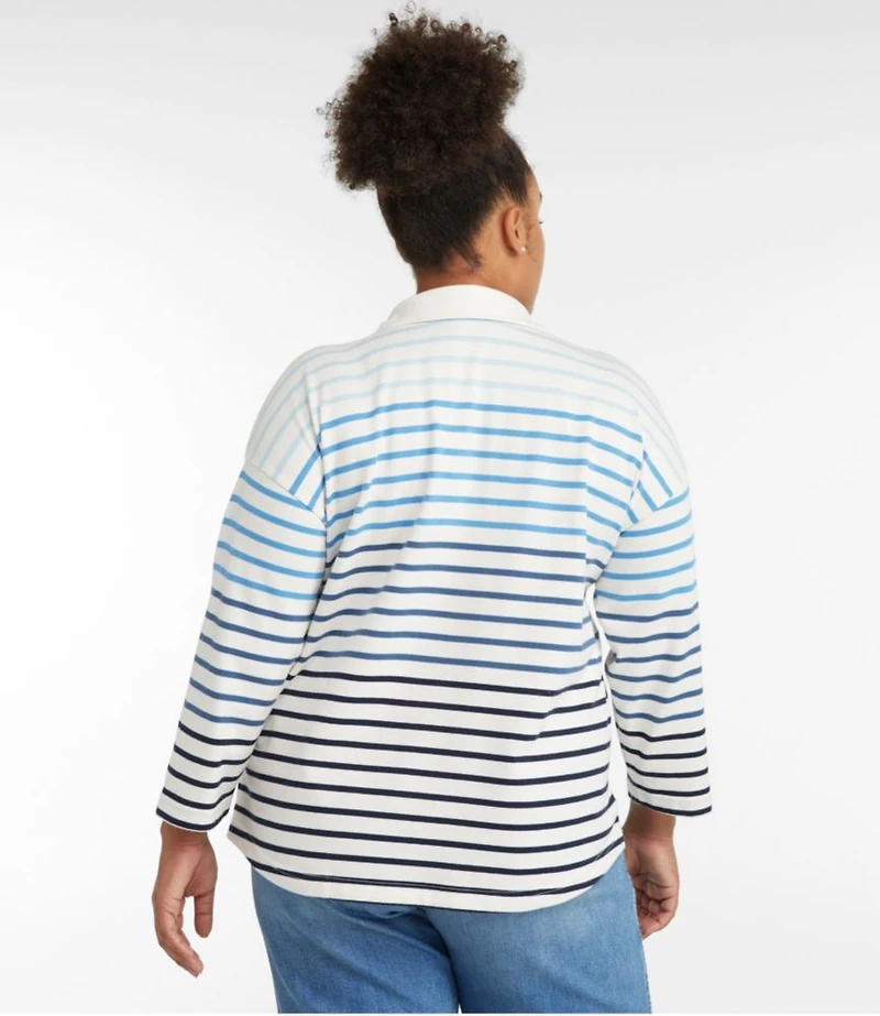 Women's Heritage Mariner Top, Splitneck Polo Three-Quarter-Sleeve Stripe