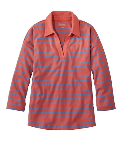 Women's Heritage Mariner Top, Splitneck Polo Three-Quarter-Sleeve Stripe