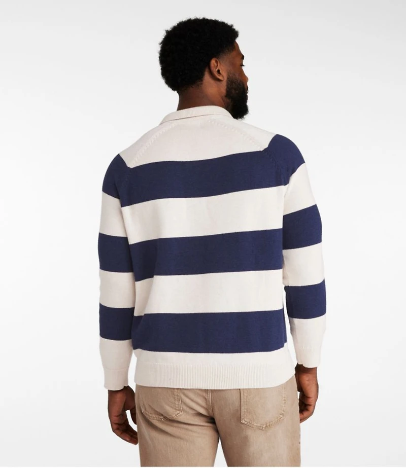 Men's Wicked Soft Cotton/Cashmere Sweater, Rugby Polo, Stripe