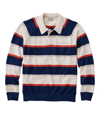 Men's Wicked Soft Cotton/Cashmere Sweater, Rugby Polo, Stripe