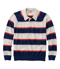 Men's Wicked Soft Cotton/Cashmere Sweater, Rugby Polo, Stripe